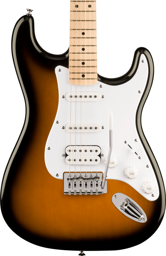 Squier FSR Squier Sonic Stratocaster HSS, Maple Fingerboard, White Pickguard in 2-Color Sunburst