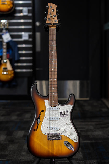 Cole Clark HB Hollow Baby, SSS, Mother of Pearl Pickguard in Sunburst