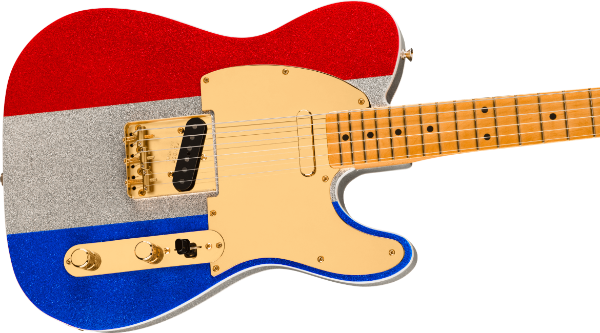Fender Buck Owens Telecaster, Maple Fingerboard in Red, Silver and Blue Sparkle
