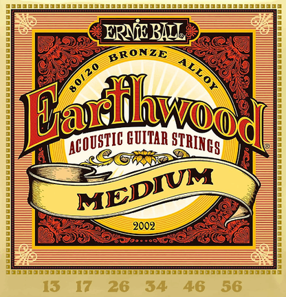 Ernie Ball MEDIUM EARTHWOOD 80/20 BRONZE ACOUSTIC GUITAR STRINGS 13-56 GAUGE