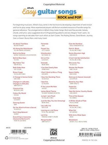 Alfreds Easy Guitar Songs Rock & Pop 50 Hits from Across the Decades Tab