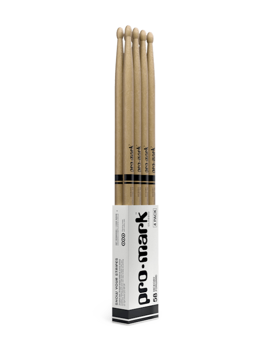 Promark Classic Forward 5B Lacquered Hickory Oval Wood Tip Drumstick 4 Pack
