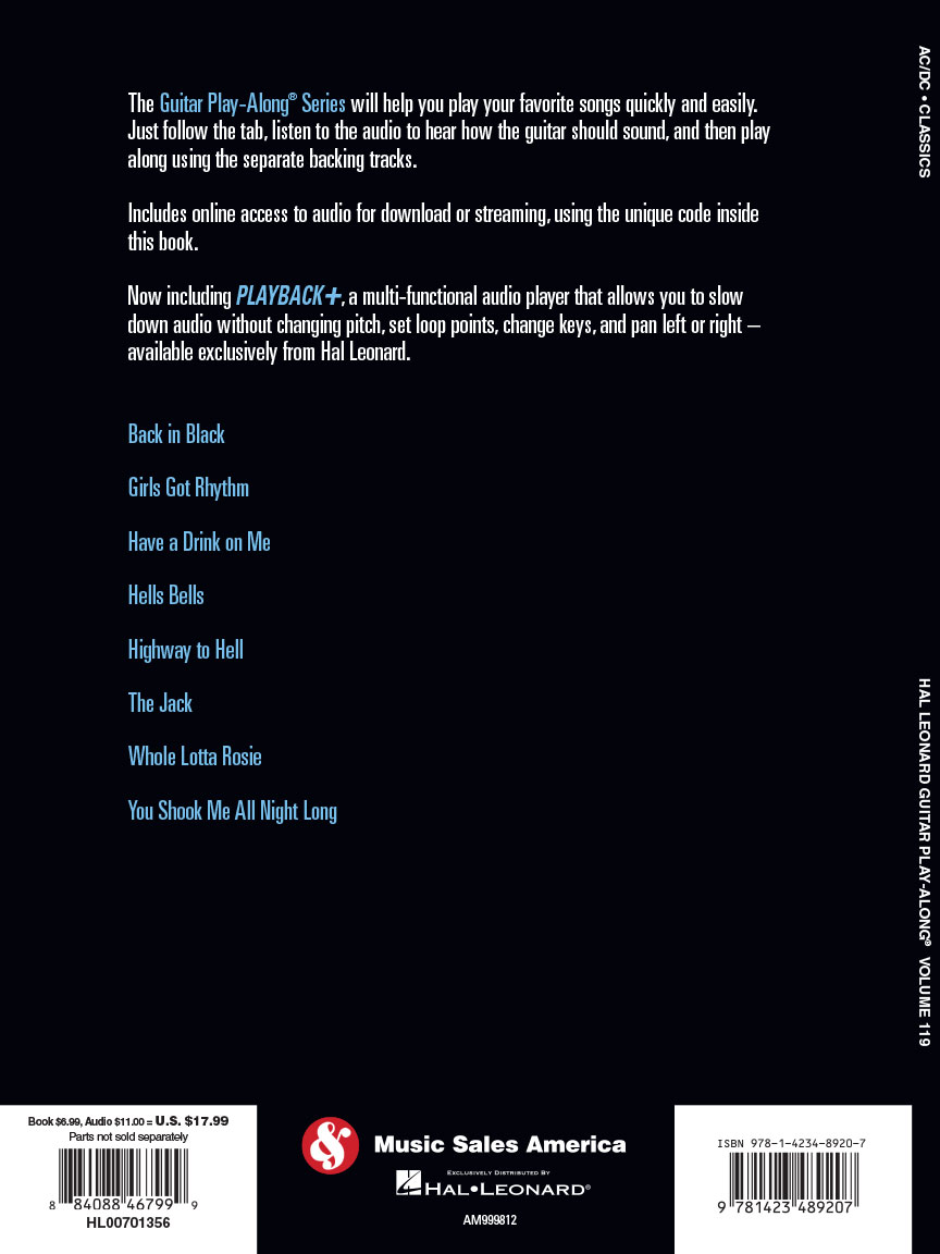 AC/DC Classics Guitar Play Along Volume 119 Book & OLA