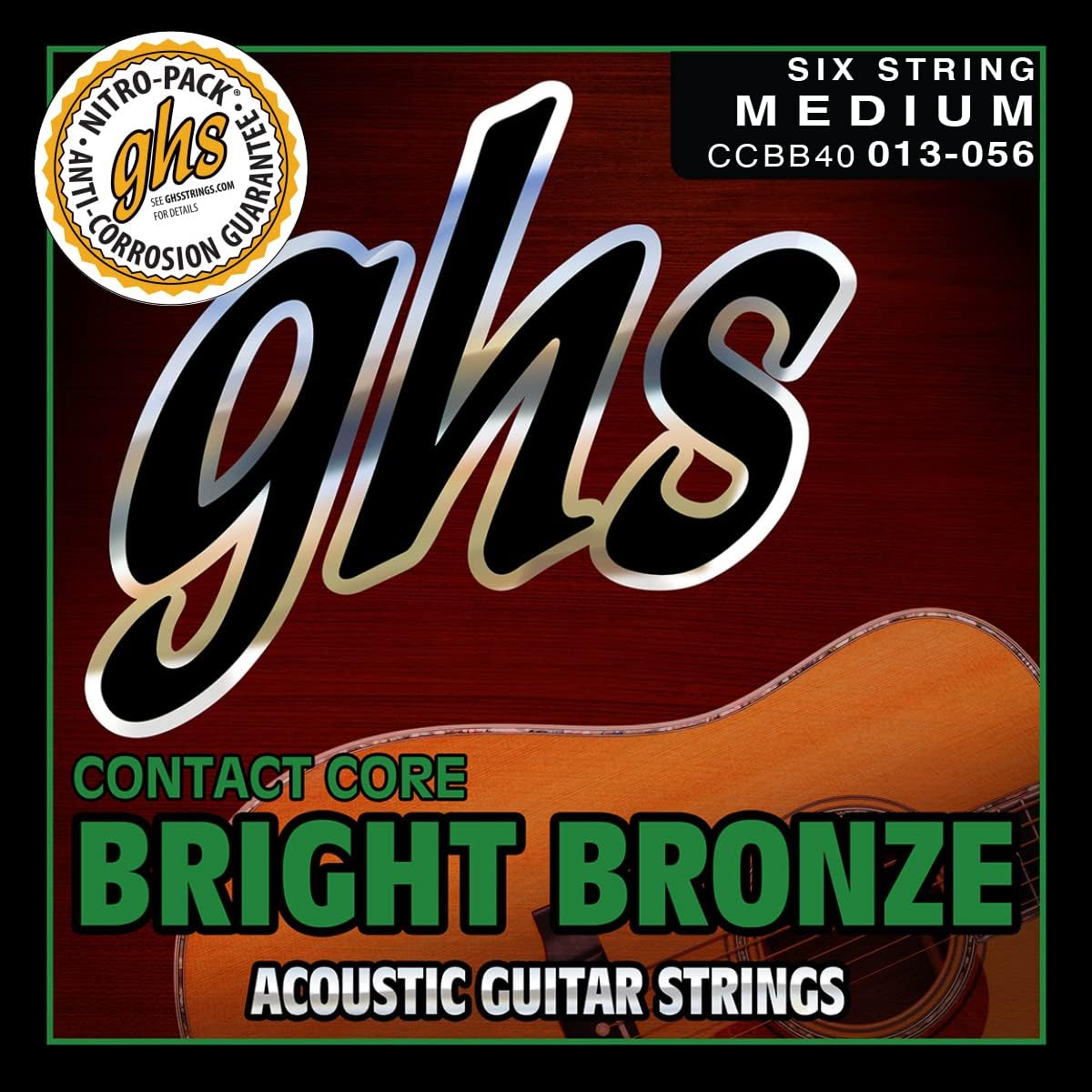 GHS CCBB40 Contact Core Bright Bronze Acoustic Guitar Strings 13-56 Gauge