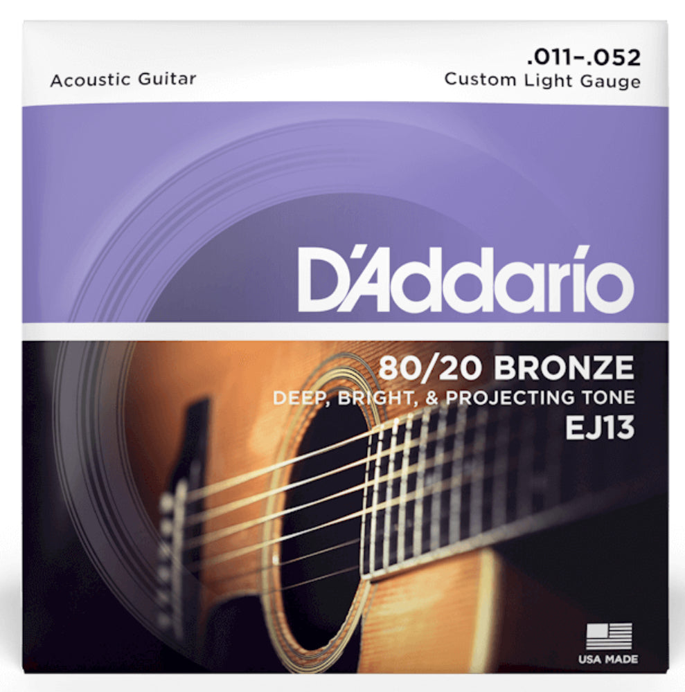 D'Addario 80/20 Bronze Acoustic Guitar Strings 11-52 Custom Light Gauge