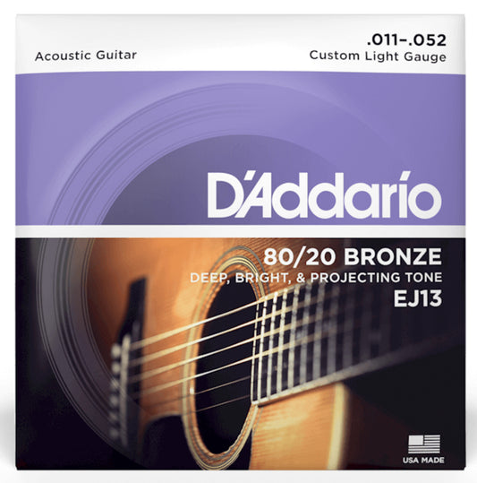 D'Addario 80/20 Bronze Acoustic Guitar Strings 11-52 Custom Light Gauge