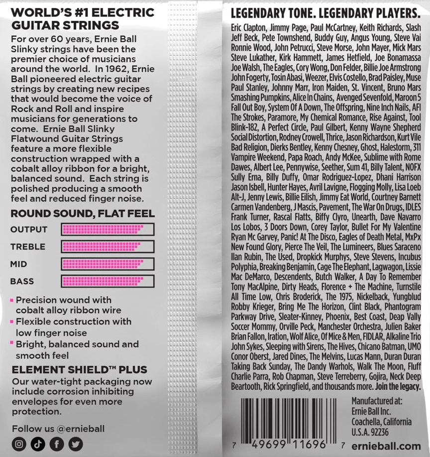 Ernie Ball Super Slinky Flatwound Electric Guitar Strings 09-42 Gauge