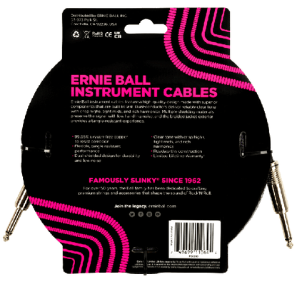 Ernie Ball 18ft Braided Straight to Straight Instrument Cable in Purple Black