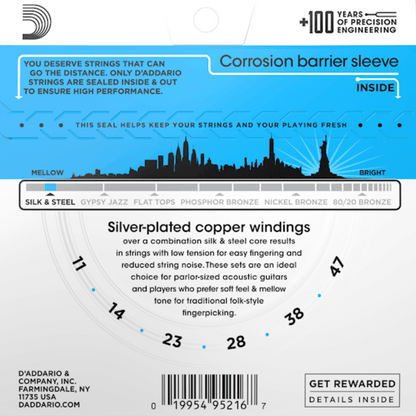 D'Addario EJ40 Silk & Steel Folk Classical Guitar Strings 11-47 Gauge