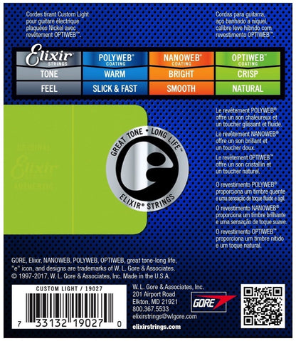 Elixir 19027 Elixir Optiweb Electric Guitar Strings Custom Light 9-46 Gauge