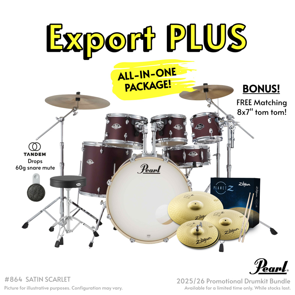 Pearl Export Plus 5-Piece Fusion Plus Drum Kit with Cymbal Pack in Satin Scarlet
