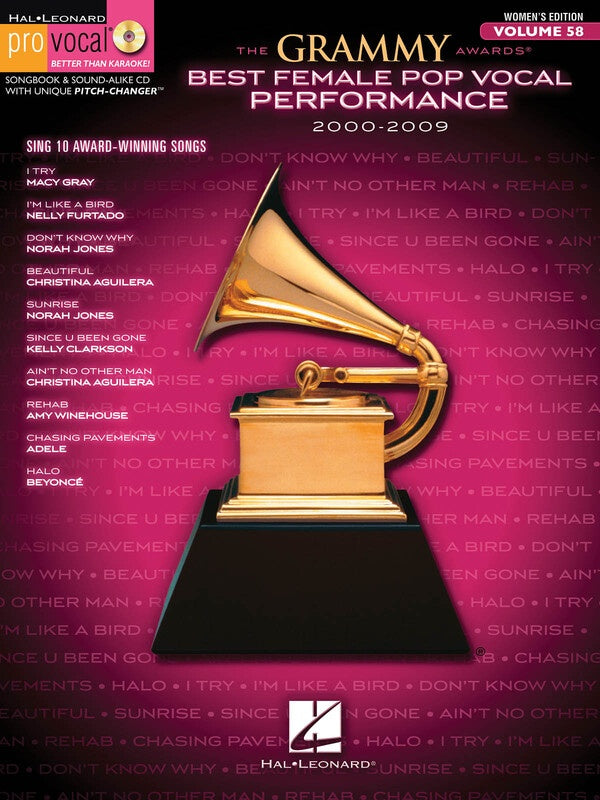 The Grammy Awards Best Female Pop Vocal Performance 2000-2009 Pro Vocal Women's Edition Volume 58 Bk/Cd