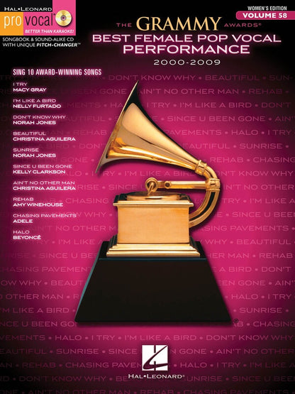 The Grammy Awards Best Female Pop Vocal Performance 2000-2009 Pro Vocal Women's Edition Volume 58 Bk/Cd