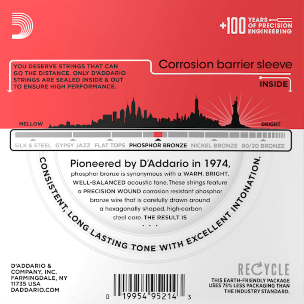 D'Addario EJ17 10P Phosphor Bronze 10 Sets Acoustic Guitar Strings Medium 13-56 Gauge