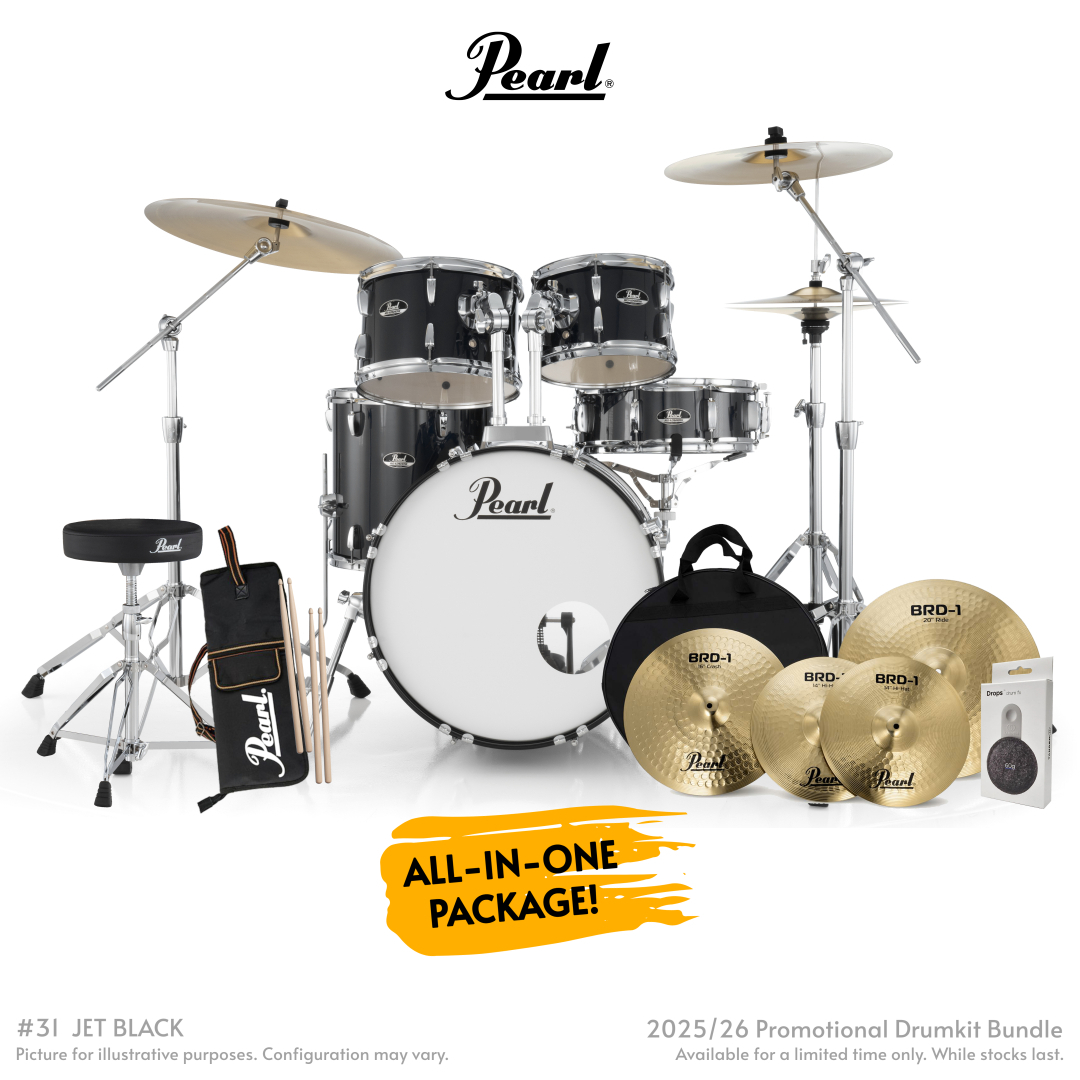 Pearl Roadshow-Plus 5-Piece Drum Kit with Cymbal Pack in Jet Black