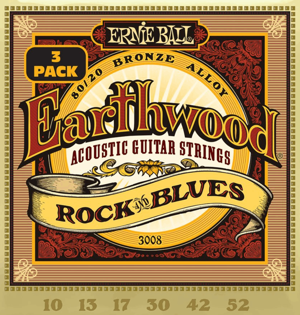 Ernie Ball Earthwood Rock & Blues 80/20 Bronze Acoustic Guitar Strings 3 Pk 10-52 Gauge