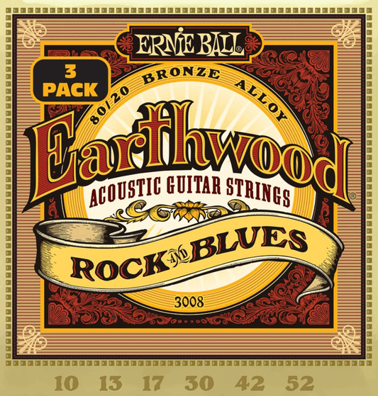 Ernie Ball Earthwood Rock & Blues 80/20 Bronze Acoustic Guitar Strings 3 Pk 10-52 Gauge