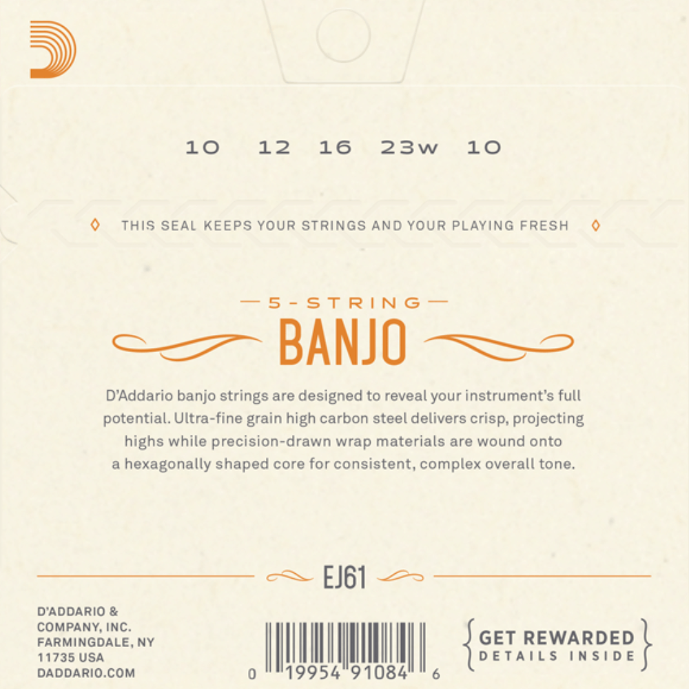 D'Addario EJ61 5 String Banjo Strings Nickel Medium 10-23
