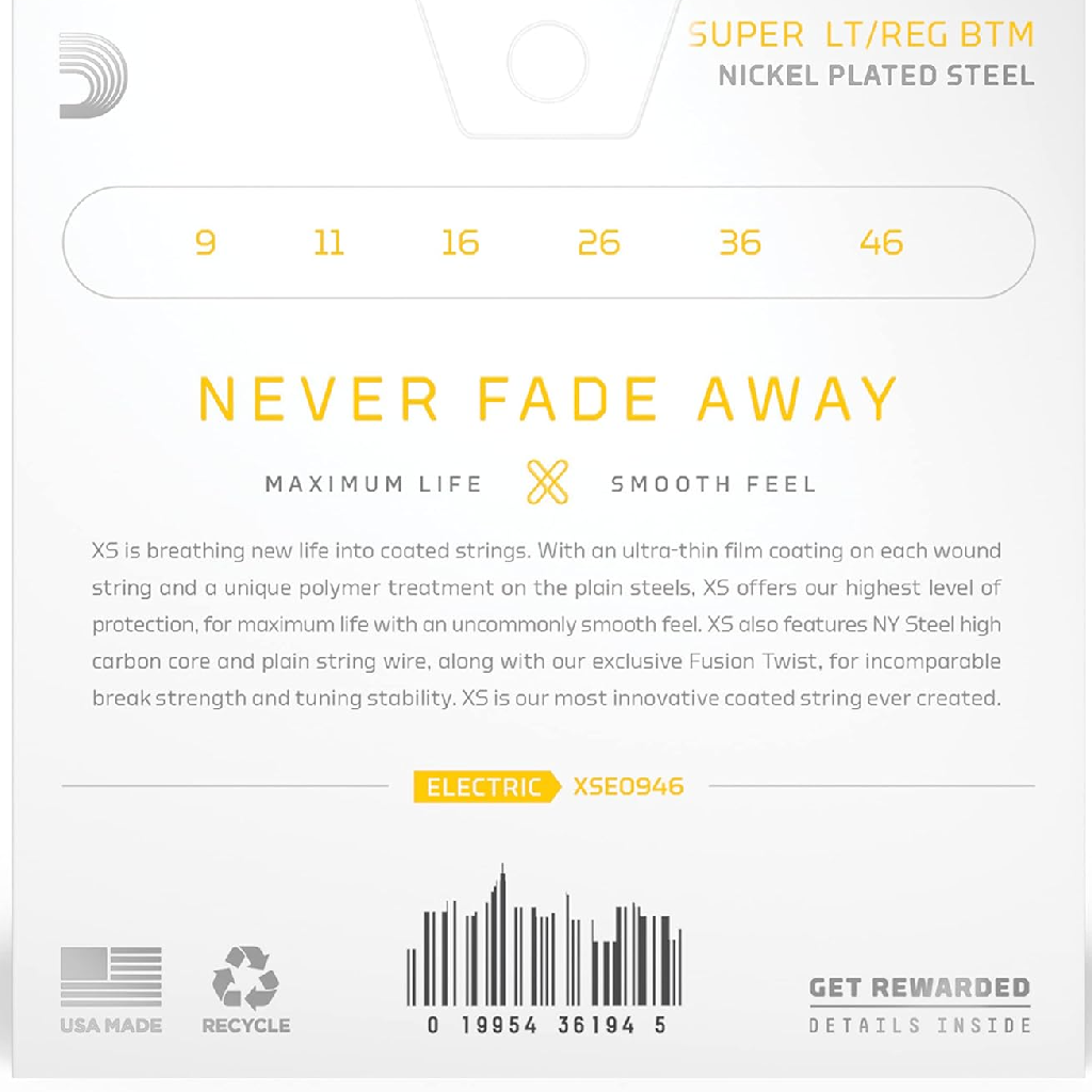 D'Addario XS Super Light Top Regular Bottom Coated Electric Guitar Strings 09-46 Gauge