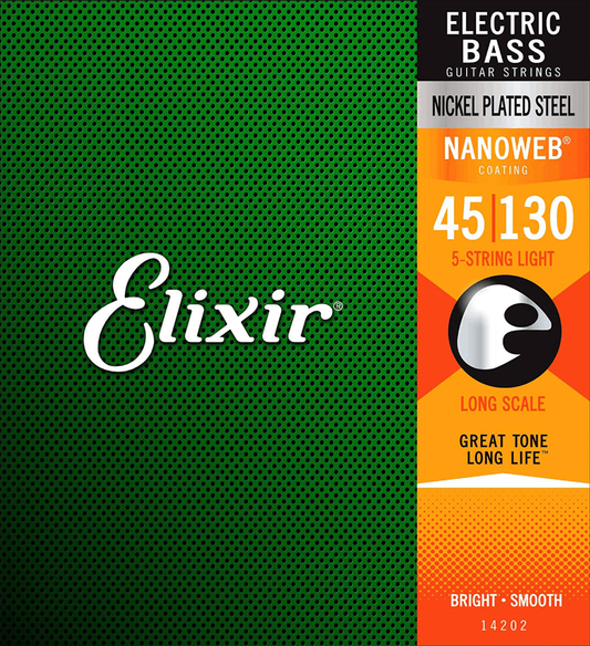 Elixir 14202 Bass Nano Nickel Plated Steel 5 String Lite 45-130 Gauge