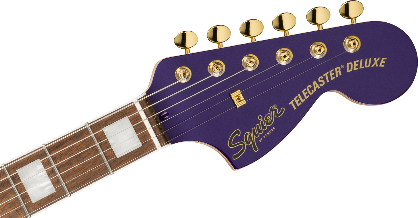 Squier FSR Paranormal Troublemaker Telecaster Deluxe, Laurel Fingerboard, Tortoiseshell Pickguard, Gold Hardware, Matching Headstock in Purple Metallic