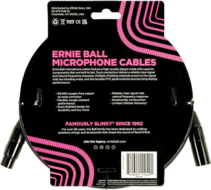 Ernie Ball 20ft Male Female XLR Microphone Cable in Black
