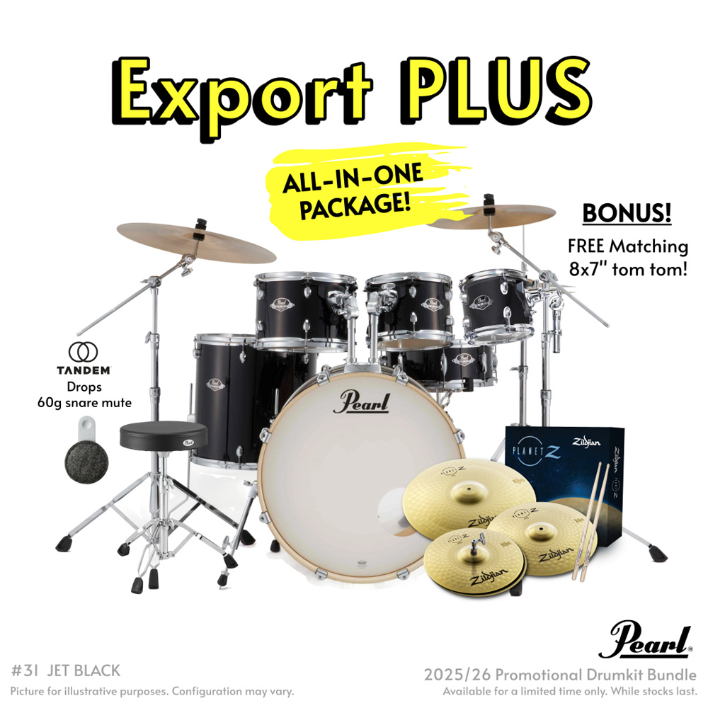 Pearl Export Plus 5-Piece Rock Drum Kit with Cymbal Pack in Jet Black