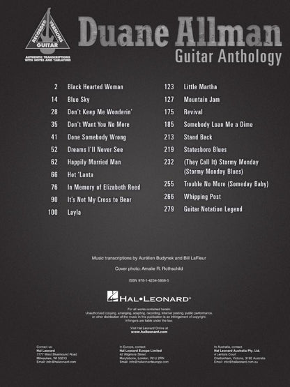 Duane Allman Guitar Anthology Recorded Version Guitar Tab