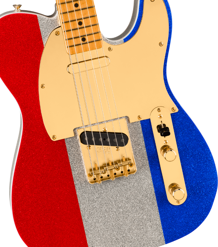 Fender Buck Owens Telecaster, Maple Fingerboard in Red, Silver and Blue Sparkle