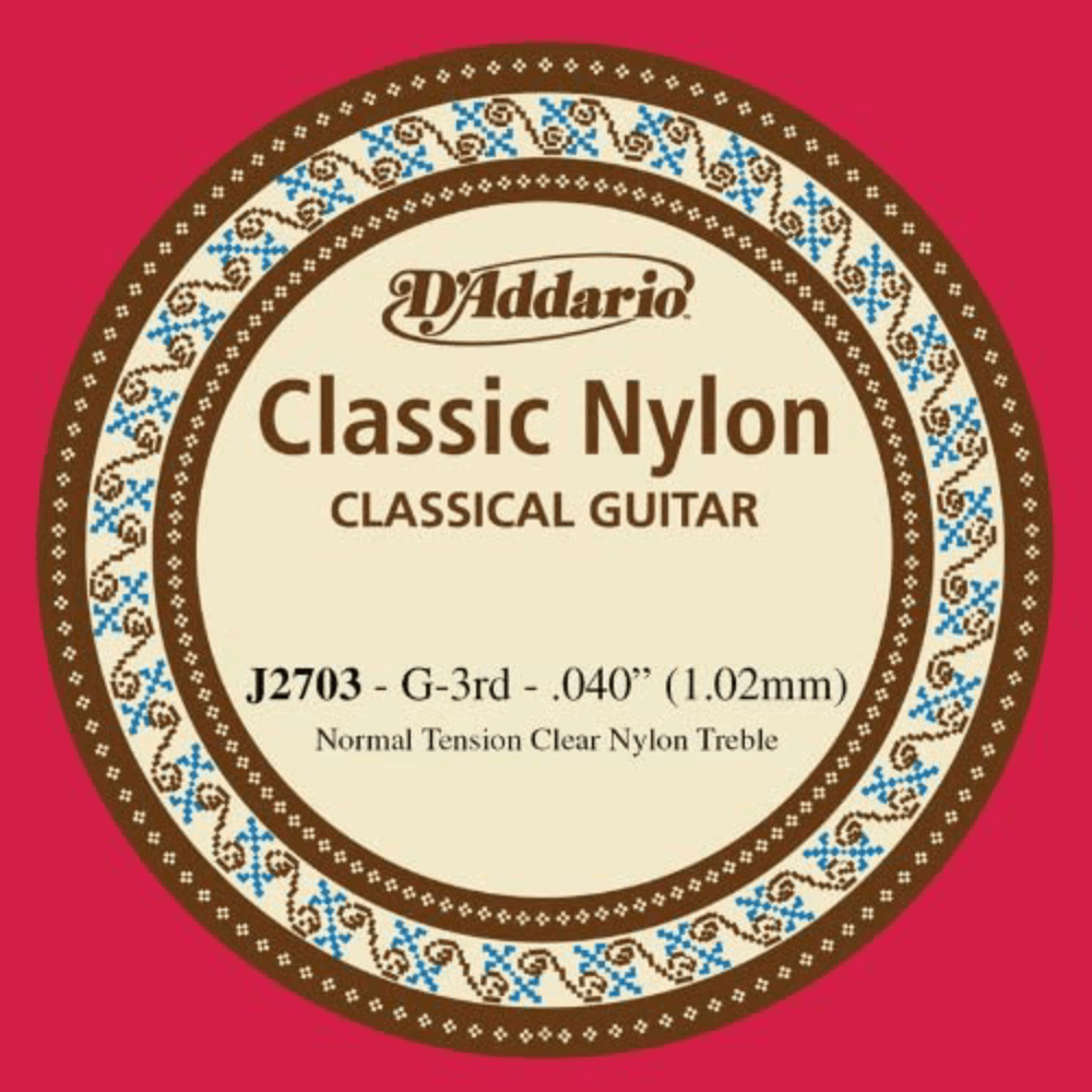 D'Addario  J2703 Student Nylon Normal Tension Classical Guitar Single 3rd String .040 Gauge