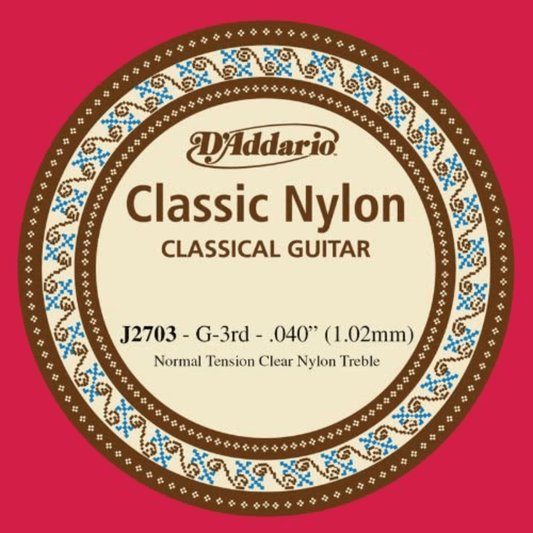 D'Addario  J2703 Student Nylon Normal Tension Classical Guitar Single 3rd String .040 Gauge