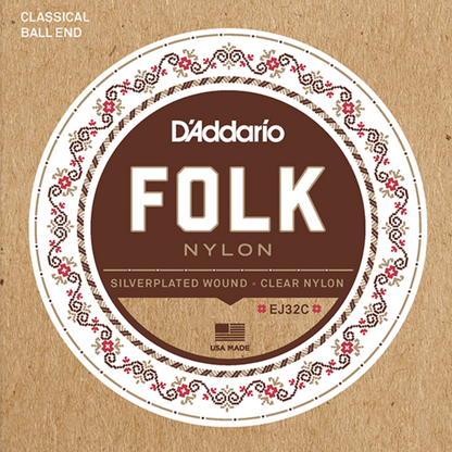 D'Addario EJ32C Folk Nylon Normal Tension Ball End Classical Guitar Strings