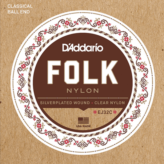 D'Addario EJ32C Folk Nylon Normal Tension Ball End Classical Guitar Strings