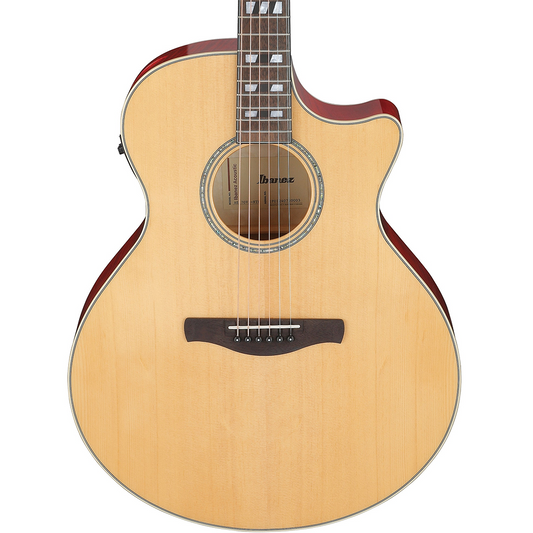 Ibanez AE170N Electric Acoustic Guitar in Natural High Gloss Top, Transparent Red High Gloss Back and Sides