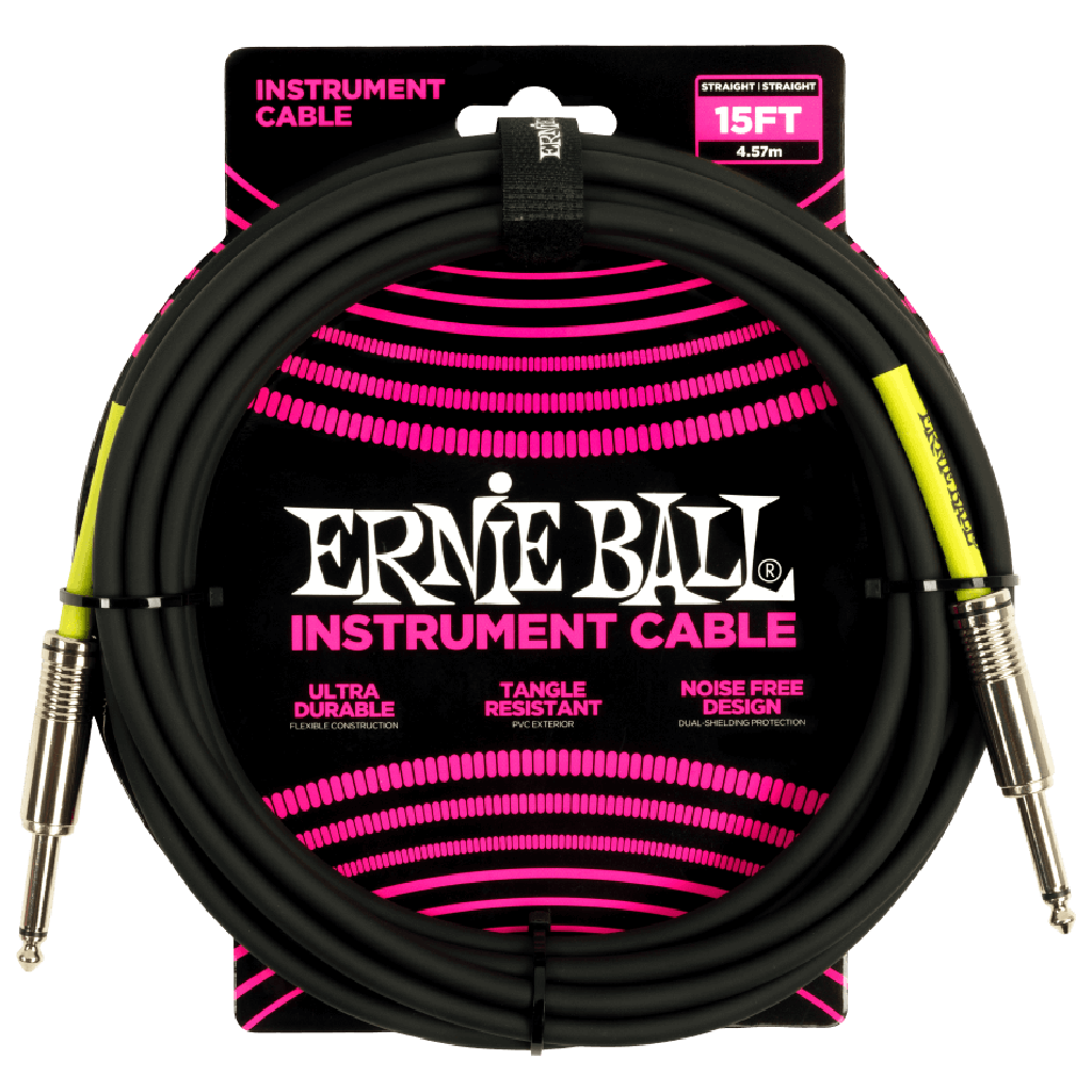 Ernie Ball 15ft PVC Straight to Straight Instrument Cable in Black