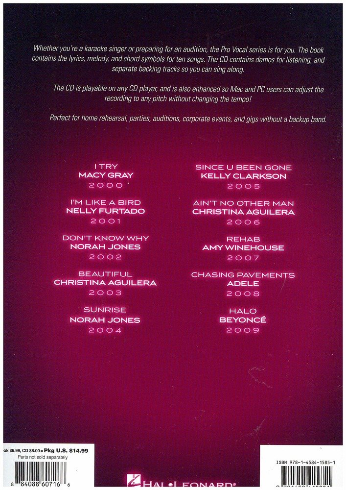 The Grammy Awards Best Female Pop Vocal Performance 2000-2009 Pro Vocal Women's Edition Volume 58 Bk/Cd