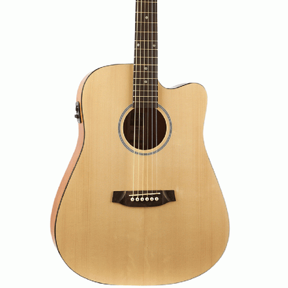Ashton D20SCEQ Solid Top Acoustic Guitar in Natural Matt Wood