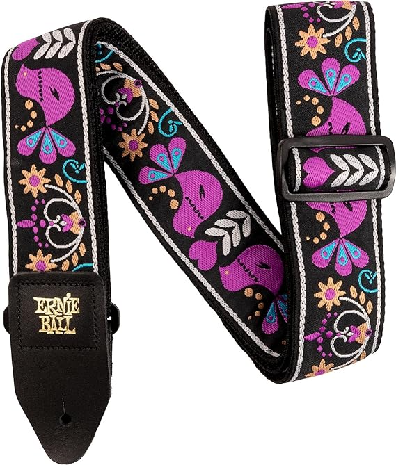 Ernie Ball Classis Jacquard Guitar Or Bass Strap in Purple Bird Lupin