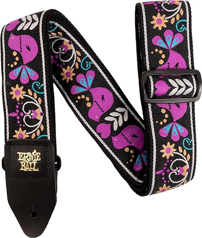 Ernie Ball Classis Jacquard Guitar Or Bass Strap in Purple Bird Lupin