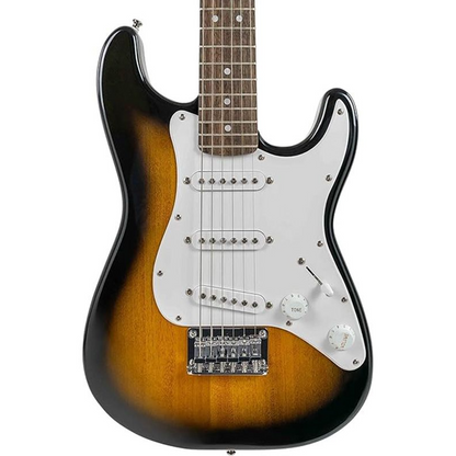 Squier FSR Mini Stratocaster, Laurel Fingerboard, White Pickguard in Brown Sunburst