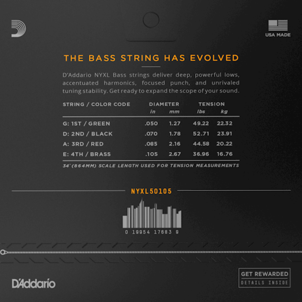 D'Addario NYXL Medium Long Scale Bass Strings 50-105 Gauge