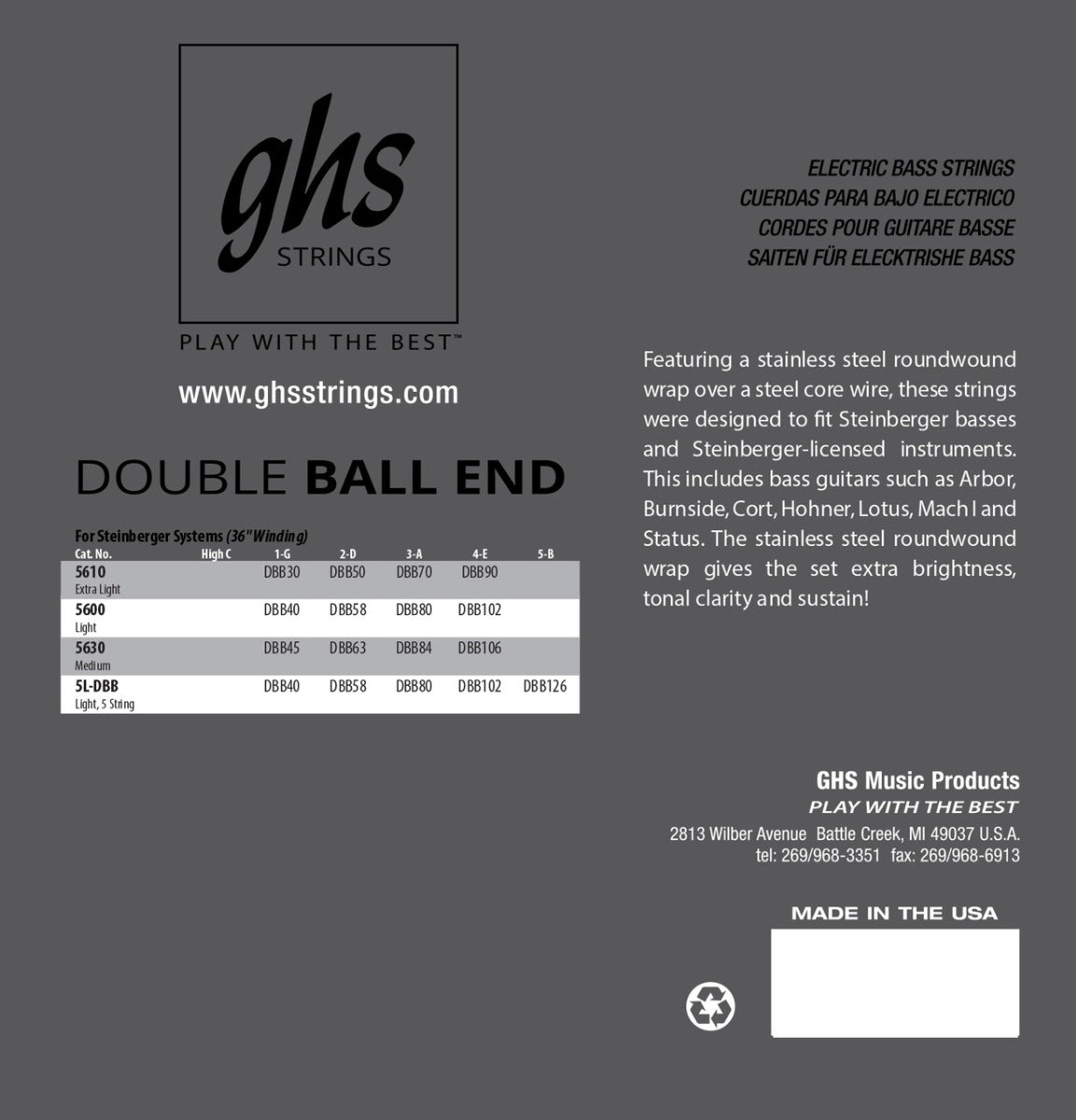 GHS 5630 Bass Double Ball End Guitar String 45-106 Gauge