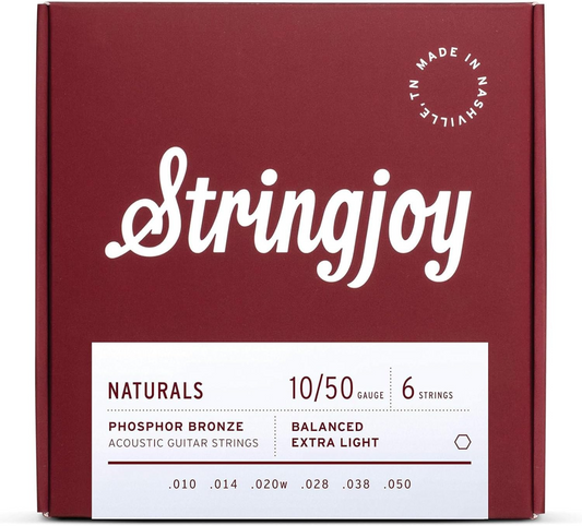 Stringjoy Naturals Extra Light Phosphor Bronze Acoustic Guitar Strings 10-50 Gauge