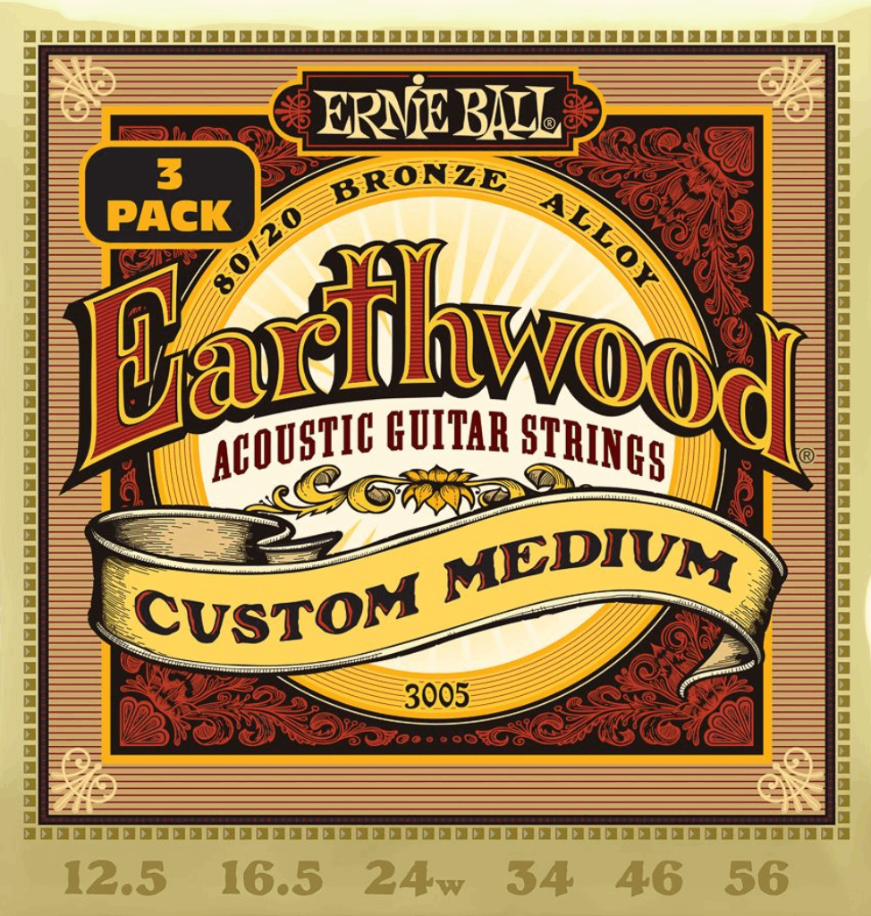 Ernie Ball Earthwood Custom Medium 80/20 Bronze Acoustic Guitar Strings 3 Pk 12.5-56 Gauge