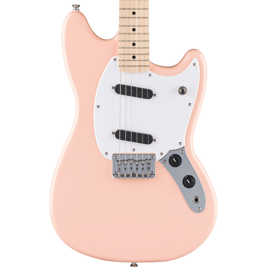 Squier FSR Squier Sonic Mustang, Maple Fingerboard, White Pickguard in Shell Pink