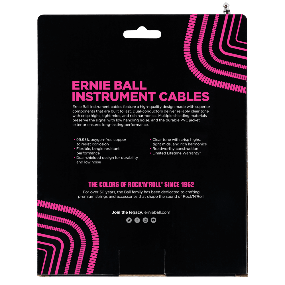 Ernie Ball P06045 Coiled Straight to Right Angle Instrument Cable 30 foot in White