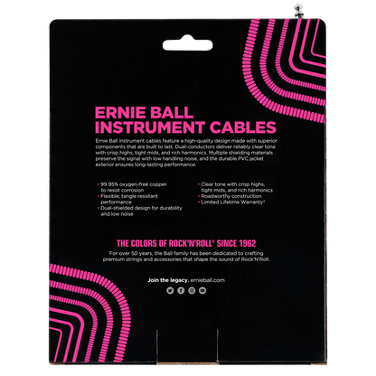 Ernie Ball P06045 Coiled Straight to Right Angle Instrument Cable 30 foot in White
