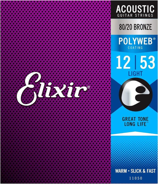 Elixir 11050 Polyweb 80/20 Bronze Acoustic Guitar Strings Light 12-53 Gauge