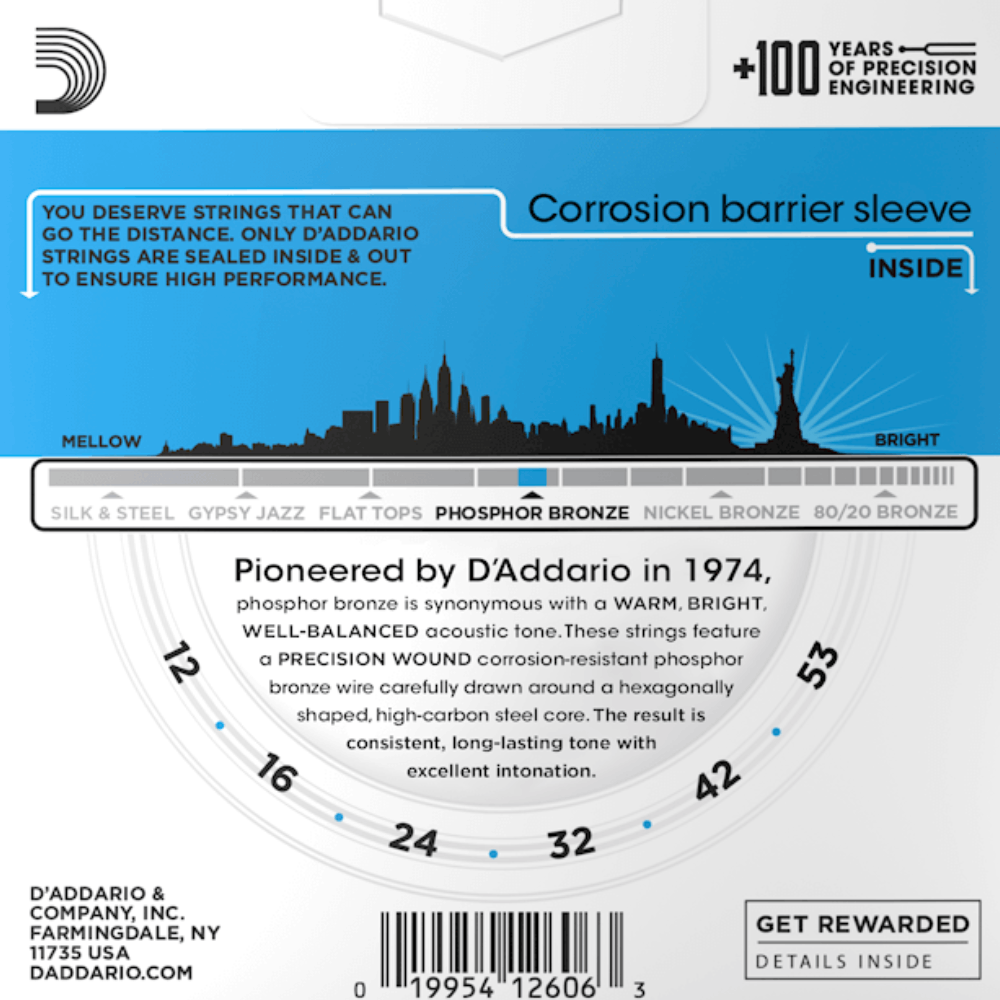 D'Addario EJ16 3D Phosphor Bronze 3 Sets Acoustic Guitar Strings Light 12-53 Gauge
