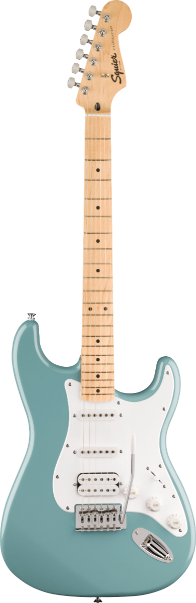 Squier FSR Squier Sonic Stratocaster HSS, Maple Fingerboard, White Pickguard in Sonic Gray